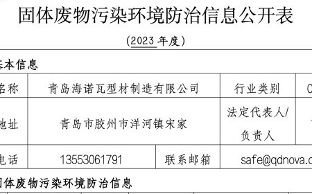 固体废物污染环境防治信息公开表-海诺瓦